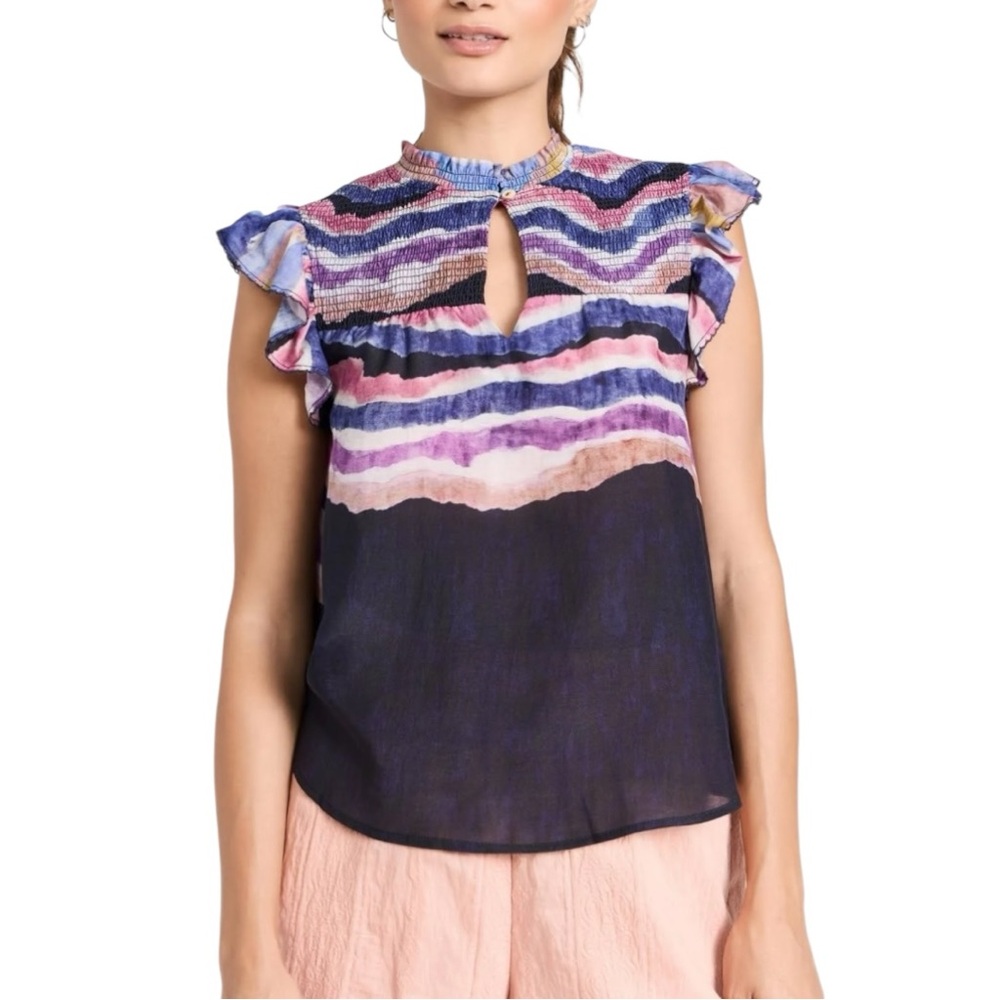 Chufy Northern Lights Kaia Navy Watercolor Top size Small Ruffle Tie Dye Stripes